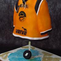 Gravity defying cake hockey jersey for a little hockey player