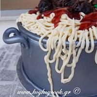 POT CAKE WITH SPAGHETTI AND MEATBALLS
