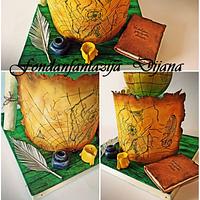 Geographical discoveries themed cake