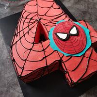 Cake shaped number 4 spiderman 