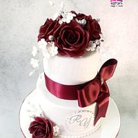 Maroon and white Wedding Cake