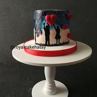 Handpainted valentines cake