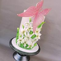 Flower cake with butterfly