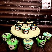 "Football & playstation cupcakes"