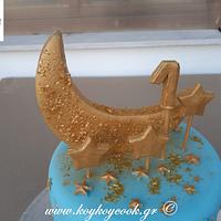 COLDEN MOON AND STARS CAKE FOR HIS FIRST BIRTHDAY