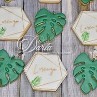 Monstera leaf first communion cookies