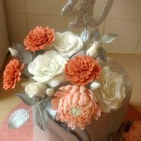 Grey and pink marble with flowers 