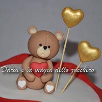 Romantic teddy bear cake