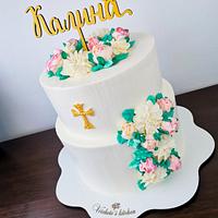 Christening cake with buttercream flowers 