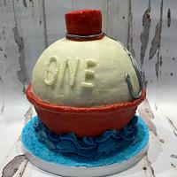 “The Big One” birthday cake & fishing bobber smash cake