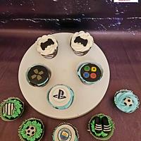 "Football & playstation cupcakes"