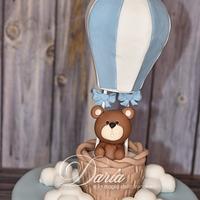 Teddy bear in hot air balloon baptism cake