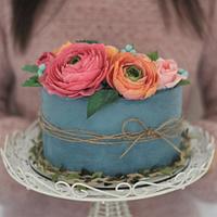 Birthday cake with wafer paper flowers