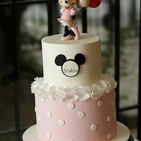 Pink Minnie Mouse Cake with Balloons