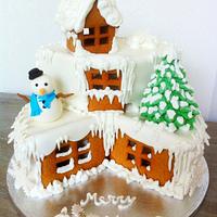 Snowy village cake