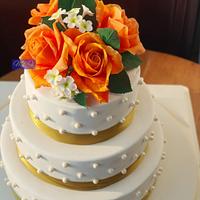 A Simple Gumpaste Orange Roses Wedding Cake