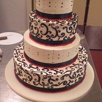 Black,White and red wedding cake