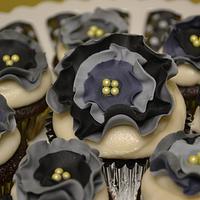 Black and grey fabric flowers 