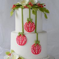 Red Baubles Christmas Cake