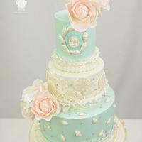 Vintage Beach Lace in Teal and White