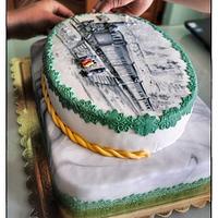 Cake with old train hand painted