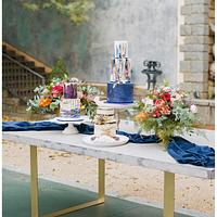 Blue And Gold Watercolor Wedding Cake