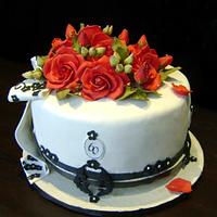 Cake with red roses