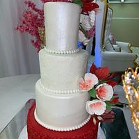 Apple red and white wedding cake