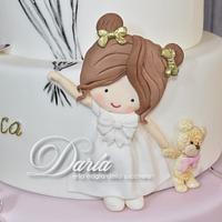Balloon and butterfly first communion cake