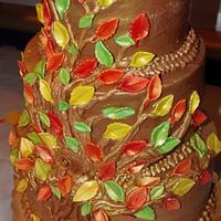 Tree cake with fall leaves buttercream