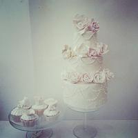 pearl beaded small 3tier wedding cake.