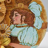 Steampunk cake collaboration- steampunk lady and flowers