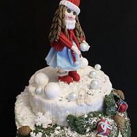 New year cake with snow girl