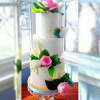 Pink water color Wedding cake