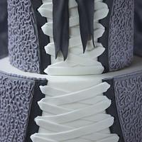3 tier corset cake with cornelli lace and ruffles