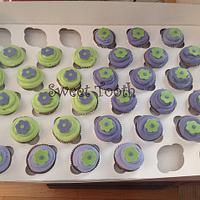 Purple and Lime Green Baby Shower Cake W/Cupcakes