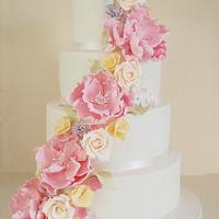 Peonies and Pastels wedding cake