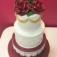 Maroon and Gold Wedding cake