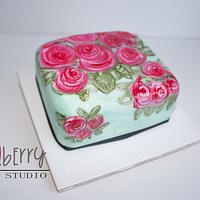 Painted Christmas Cake - Scribble Roses