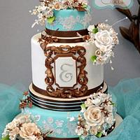 Spa Blue and Brown Wedding Cake