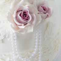 Vintage lace wedding cake with Blush Sugar roses 