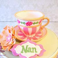VINTAGE Teacup Cake with Hand Painted Rosettes