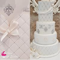 White and silver wedding cake 