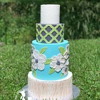 Blue Floral Wedding Cake