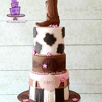 GIRLY WESTERN 19th Birthday Cake with Boot Topper