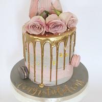 Pink and grey drip cake 