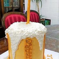 Cake design beer in cream topping