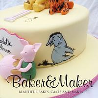 Classic Winnie the Pooh Handpainted 1st Birthday Cake