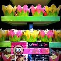 Owl 1st Birthday Cake and Cupcakes
