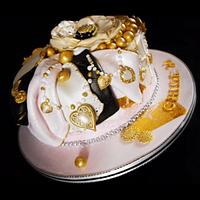 Vintage style Birthday cake with gold leaf